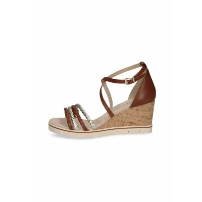 Afbeelding van Caprice Sandalen met sleehak, Dames, Maat: 39, Cognac gold Leer