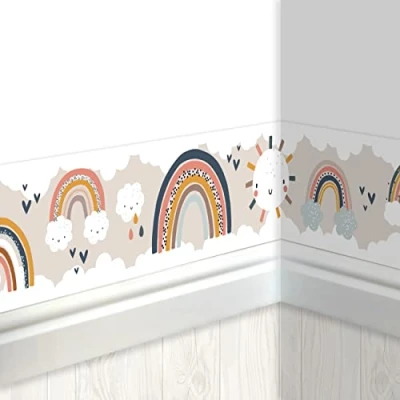 Afbeelding van Papierdrachen Set van 6 friezen voor kinderen, regenboogpatroon, fries kinderkamer, wand en themakamerdecoratie, wanddecoratie jongens meisjes