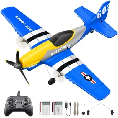 Afbeelding van HAWK&#039;S WORK 3 kanalen RC vliegtuig P 51D Mustang, op afstand bestuurd vliegtuig, klaar om te vliegen, Gyro stabilisator 6 assen 2,4 GHz, eenvoudig besturen voor kinderen en beginners