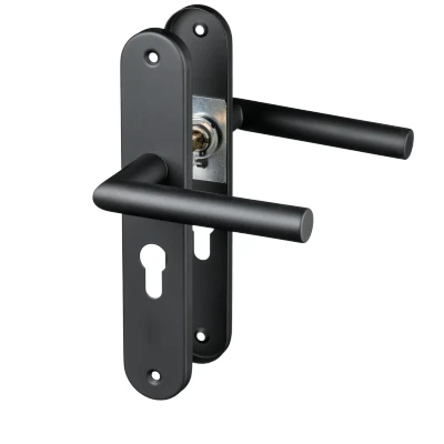 Afbeelding van Ostiumhome® Belluno Deurklink met Cilindergat Mat Zwart op Schild Rond Complete Set