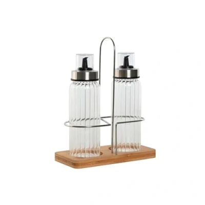 Afbeelding van Items Azijn/Olie flessen tafelset glas/metaal/bamboe transparant met schenktuit modern/design
