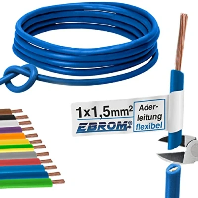 Afbeelding van H07V K Flexibele PVC bedradingskabel 1,5 mm² kleur donkerblauw 5 m 10 15 20 25 30 35 40 45 50 55 60 70 tot 100 naar keuze