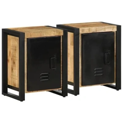 Image de vidaXL Tables de chevet 2 pcs bois manguier massif brut4013560