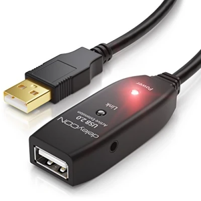 Afbeelding van deleyCON 10m USB 2.0 Verlengkabel Repeaterkabel Actief met Signaalversterker Extension Cable A naar Connector Zwart