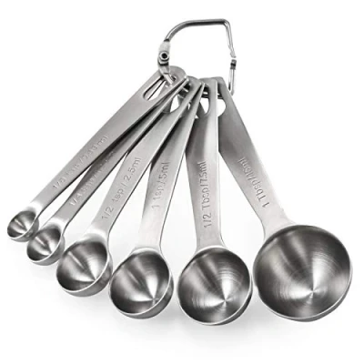 Afbeelding van 18/8 Roestvrij stalen maatlepels, 6 stuks, metalen maatlepels voor het meten van droograntsoenen en vloeistoffe, vaatwasmachinebestendig, goed keukengereedschap