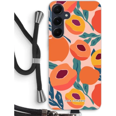 Afbeelding van Case Company® hoesje met Koord geschikt voor Samsung Galaxy A55 Perzik Telefoonhoesje Zwart Bescherming aan alle Kanten en Over de Schermrand