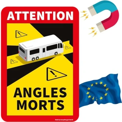 Afbeelding van dode hoeksticker Frankrijk hoeken magneet voor camper en bus 17 x 25 cm waarschuwingsbord