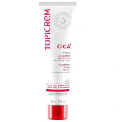 Image de Topicrem Cica, Crème Apaisante au Zinc et à l’Acide Hyaluronique Apaise les Irritations Cutanées Soin pour Peau Sensible, Bébé, Enfant, Adulte Fondante, sans Parfum Tube 100 ml