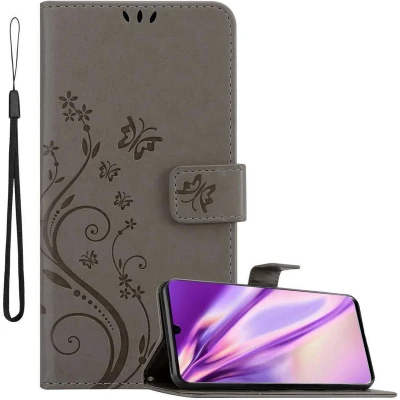 Afbeelding van Cadorabo Hoesje geschikt voor Huawei P30 in BLOEMEN GRIJS Beschermhoes bloemmotief met magnetische sluiting, standfunctie en kaartsleuven Book Case Cover Etui
