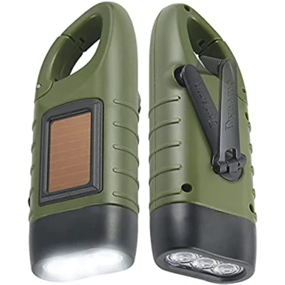 Afbeelding van Simpeak zaklamp op zonne energie, 2 stuks, led energie en zwengel, knipperlicht, oplaadbaar, outdoor activiteiten, noodlamp, groen