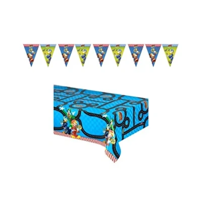 Afbeelding van ALMACENESADAN, 5117, verjaardagsfeestpakket; feesttafelkleed 120 x 180 cm en lineaire wimpels ca. 2,40 meter; gelicentieerd product (Mickey Mouse superbatterijen)