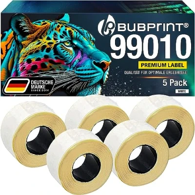 Afbeelding van Bubprint 5 etiketten compatibel met Dymo 99010 S0722370 voor Labelwriter 310 320 330 Turbo 400 Twin Duo 450 SE450 28 mm x 89 wit