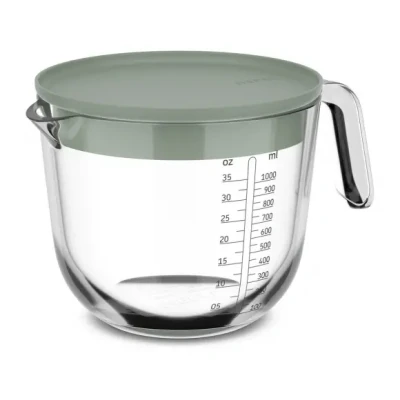 Afbeelding van Mepal Glas maatbeker met deksel Chef it 1000 ml Maataanduiding Vaatwasmachine , magnetron en ovenbestendig Bakspullen Nordic sage