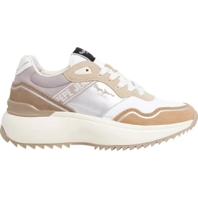 Afbeelding van Pepe Jeans KIMI GLAM Sneakers laag, Dames, Maat: 38, Stone beige Leer en imitatieleer