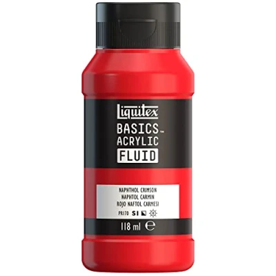 Afbeelding van Liquitex Basics Fluid Acrylverf met vloeibare consistentie, sneldrogend, lichtecht, waterdicht, op waterbasis, 118 ml fles, Naftol karmijnrood