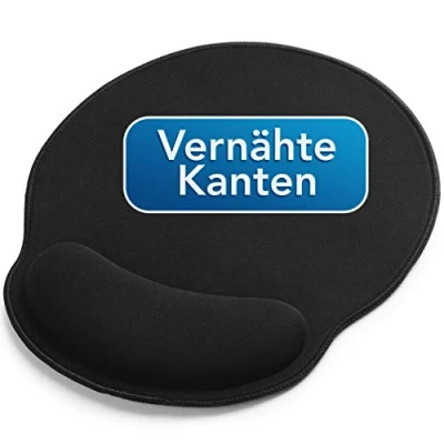 Afbeelding van muismat met gelkussen, 26 x 23 cm, ergonomische genaaide randen, handsteun voor een zachte polshouding, zwart