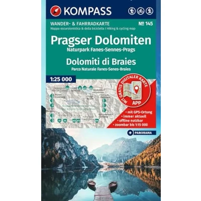 Afbeelding van KOMPASS Wanderkarte 145 Pragser Dolomiten, Naturpark Fanes Sennes Prags / Dolomiti di Braies, Parco Naturale Senes Braies 1:25.000