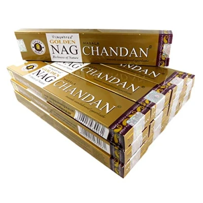 Afbeelding van Golden Nag Chandan wierookstokjes, 15 g, sandelhout, 12 verpakkingen van 180 stuks
