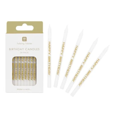 Afbeelding van Talking Tables 24 stuks witte en gouden verjaardagstaartkaarsen cupcake decoraties voor kinderfeestjes ontworpen in het VK Plasticvrij