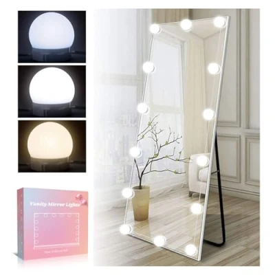 Afbeelding van Spiegellampenset met 14 gloeilampen voor make uptafel led Hollywood dimbare lamp USB schakelaar en kabel, 3 kleuren 10 helderheden, up verlichting zelfklevend