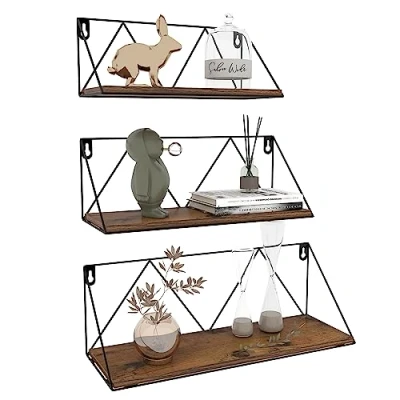 Afbeelding van EYMPEU Rustieke zwevende planken met metalen rand, wandplanken voor woonkamer, slaapkamer, keuken, 3 stuks