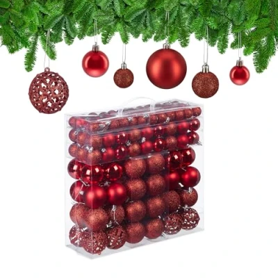 Afbeelding van kerstballen set van 150 mat glanzend glitters plastic ∅ 3, 4, 6 cm rood