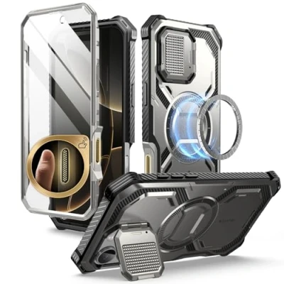 Afbeelding van i Blason Armorbox Beschermhoes voor iPhone 16 Pro met geïntegreerde camerabescherming, MagSafe compatibel, militaire bescherming, schokbestendig, displaybescherming, grijs