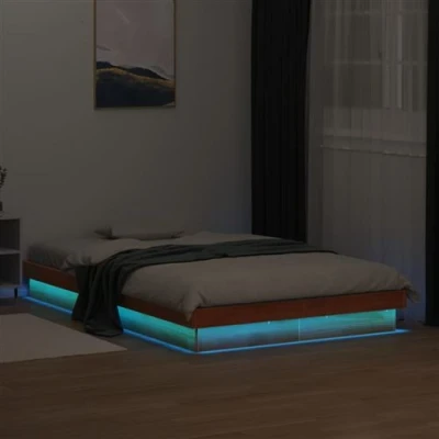 Afbeelding van Bedframe met LED massief grenenhout wasbruin 135x190 cm