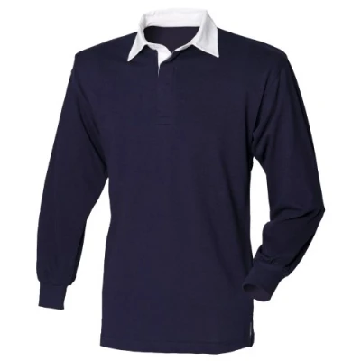 Afbeelding van Front Row Poloshirt met lange mouwen van 100% katoen voor heren, Blauw