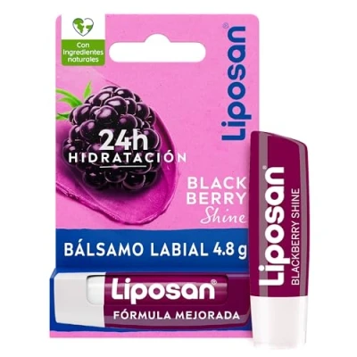Afbeelding van Liposan Blackberry Shine (1 x 4,8 g), frambozengeurende lipcacao, kleurrijke lippenbalsem, hydraterende balsem voor mooie, zachte en sappige lippen