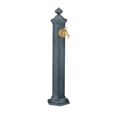 Afbeelding van Relaxdays Antieke staande fontein met kraan, 84 x 21,5 25 cm (h d), waterpomp, voor tuin, terras, decoratieve fontein, grijs