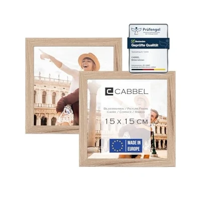 Afbeelding van CABBEL Set van 2 fotolijsten 15 x cm, natuurlijk hout, wand en tafeldecoratie, modern, duurzaam veelzijdig, ideaal voor foto&#039;s kunstwerken
