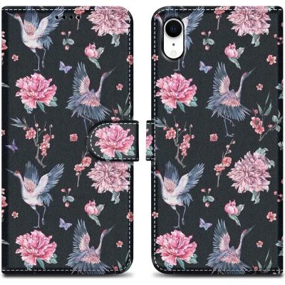 Afbeelding van Cadorabo Hoesje geschikt voor Apple iPhone XR Design Kraan &amp; Bloemen No. 9 Beschermhoes Case Cover met magnetische sluiting, standaardfunctie en kaartvakje