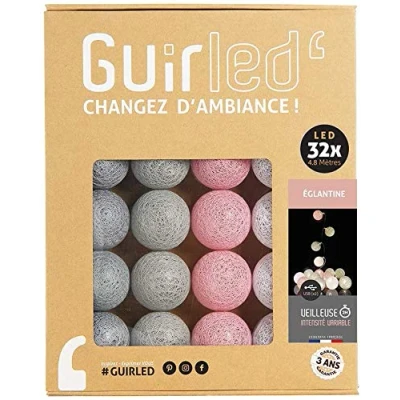 Afbeelding van GuirLED Lichtketting met bolletjes van katoen, USB, 2 uur nachtlampje voor baby&#039;s, incl. A dubbele USB adapter, 3 intensiteiten, 32 bolletjes, 3,2 m, Églantine