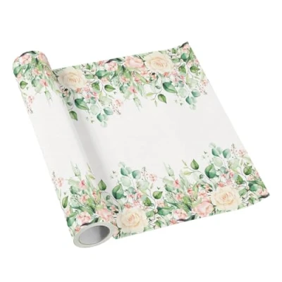 Afbeelding van PAW Airlaid tafelloper (40 cm x 5 m) I tafeldecoratie communie bevestiging bruiloft verjaardag party doop tafelkleed bladeren bloemen kleur: Floral Moments