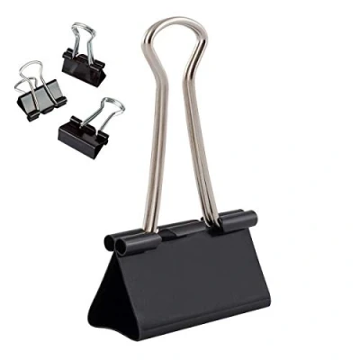 Afbeelding van D.RECT 360056 12 stuks metalen vouwklemmen, 41 mm, zwart, multifunctionele klemmen, bindklemmen voor notities, paperclips, schrijfwaren, paperclips