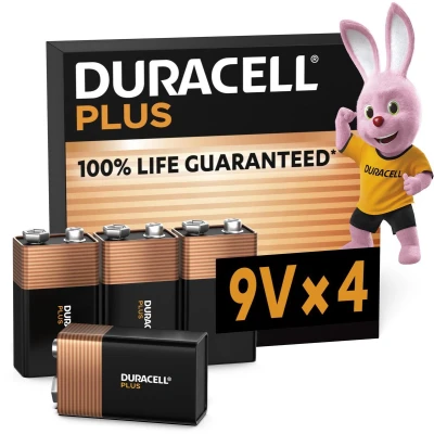 Afbeelding van Duracell Alkaline Batterij, E Block, 6LR61, 9V Plus, Extra Life, Retail Blister (4 Pack)