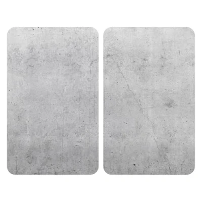 Image de WENKO Plaque de Recouvrement Universelle Mod Béton, réglable en hauteur pour tout type cuisinière, planche à découper et protection anti éclaboussures, verre, 30 x 52 cm, 2 pièces