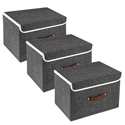 Afbeelding van 3stuks opvouwbare opbergdozen met deksel, dozen voor kleding, speelgoed, rek zwart