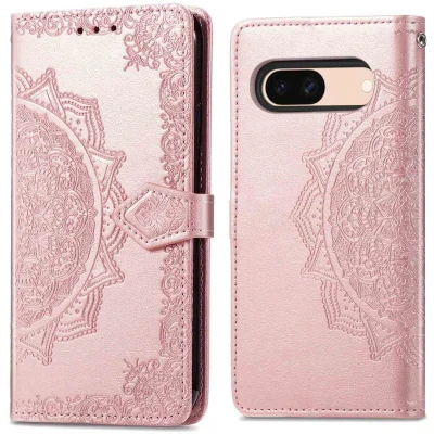 Afbeelding van iMoshion Hoesje Geschikt voor Google Pixel 8a Met Pasjeshouder Mandala Bookcase Rosé Goud