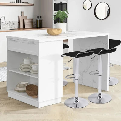 Image de Mange debout 4 personnes ilot central blanc et plateau marbre 130 cm