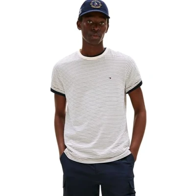 Image de Tommy Hilfiger T shirt à manches courtes pour homme, Blanc (Ivory Petal/Preppy Navy), M