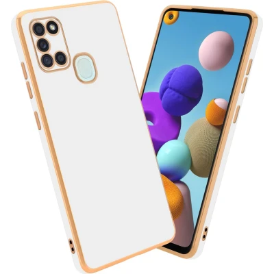 Afbeelding van Cadorabo Hoesje geschikt voor Samsung Galaxy A21s in Glossy Wit Goud Beschermhoes Case Cover van flexibel TPU silicone en met camerabescherming