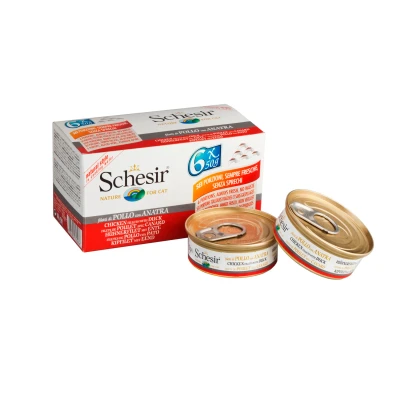 Afbeelding van Schesir Kat Mp Blik Gekookt 6x50 g Kattenvoer Kipfilet&amp;Eend