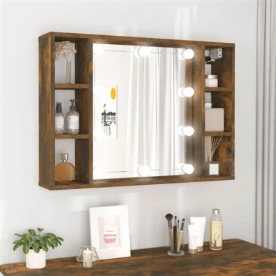 Afbeelding van vidaXL Spiegelkast met LED verlichting 76x15x55 cm gerookt eikenkleur