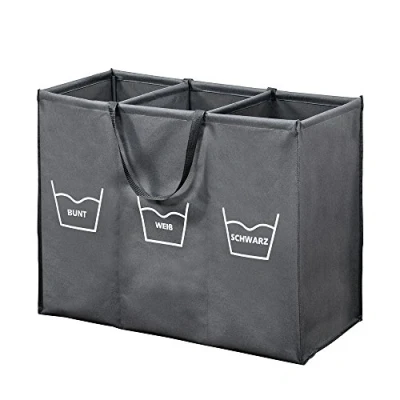 Afbeelding van Wassorteerder 150 L Sorteer Wasmand op Temperatuur 30 60 90 Wasbasket met 3 Vakken 74 x 36 59.5Cm Grijs
