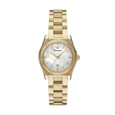 Afbeelding van Emporio Armani Dames horloge goudkleurig met stalen band
