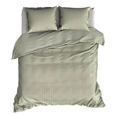 Afbeelding van Satin d&#039;Or Satijnstreep Dekbedovertrek Lits jumeaux 240x200/220 cm + 2 kussenslopen 60x70 Khaki