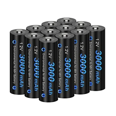 Afbeelding van CITYORK Verpakking met 12 oplaadbare Ni MH AA batterijen, 3000 mAh, 1,2 V, voor zonnelampen, etui