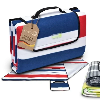 Afbeelding van Beautissu XXL Opvouwbare Picknickdeken Waterdicht &amp; Isolerend 200x200 cm Bella Picknickkleed Draagbaar voor Strand, Camping, Park Blauw Rood